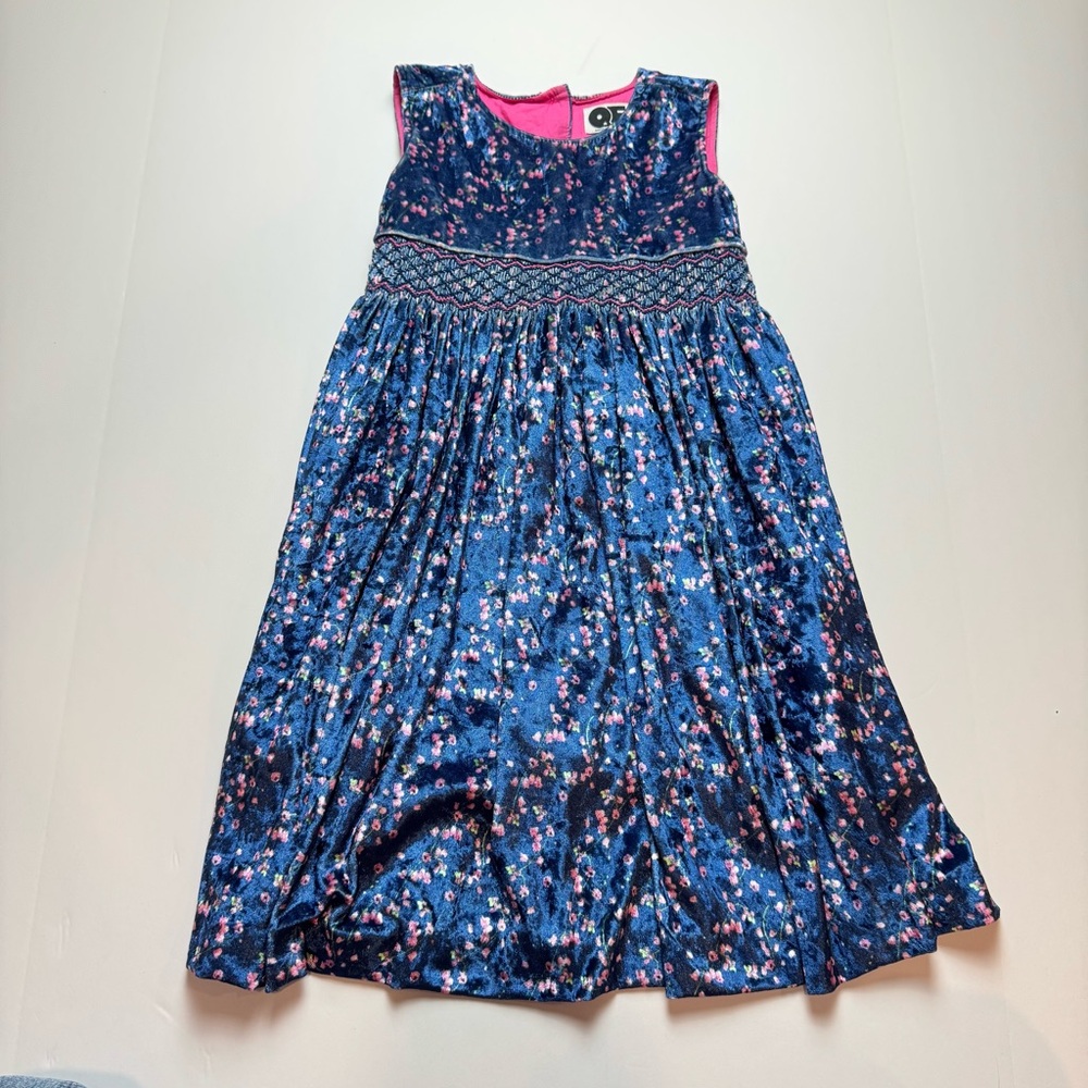 Question Everything Velvet Blue Floral Smocked Dress